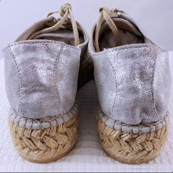 GAIMO Flat Form Laminated Silver Goatskin Espadrilles - Picture 4 of 5